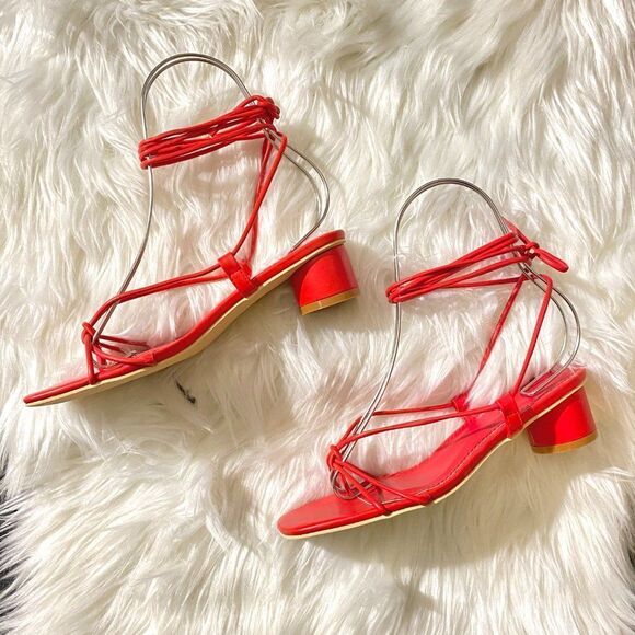Zara Red Strappy Sandals - Picture 7 of 9